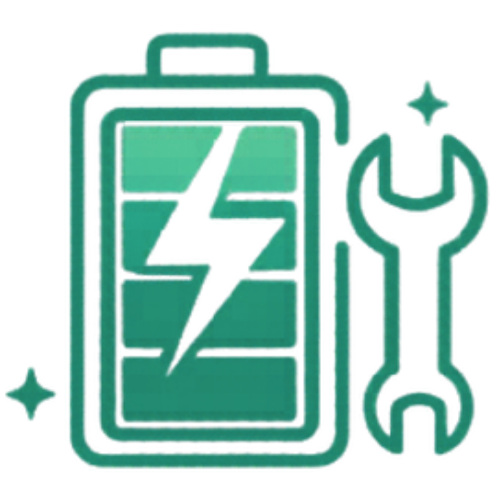 Battery with lightning bolt and wrench icon representing professional battery installation and service